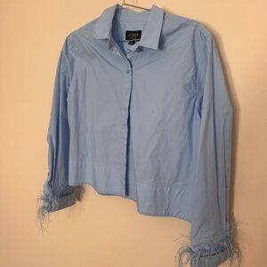 J crew collection feather cuff crop shirt
